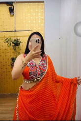 Orange Georgette Print Work Lehenga Choli For Navratri